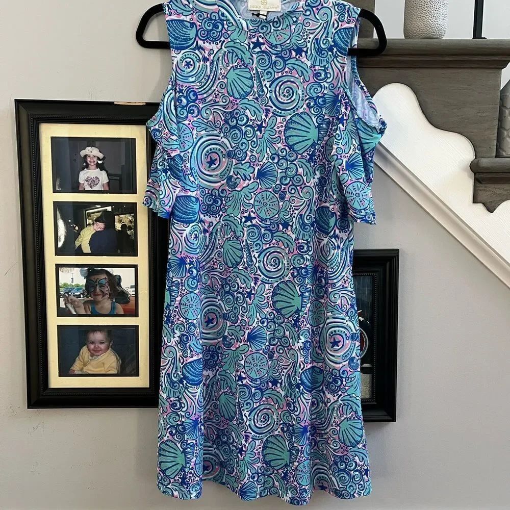 Simply Southern Cold Shoulder Swirly Shell Printed Dress sz S NWT
